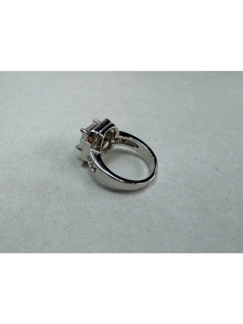 Princess Cut Halo CZ Engagement Style Ring Silver Tone Size 7 Sparkling